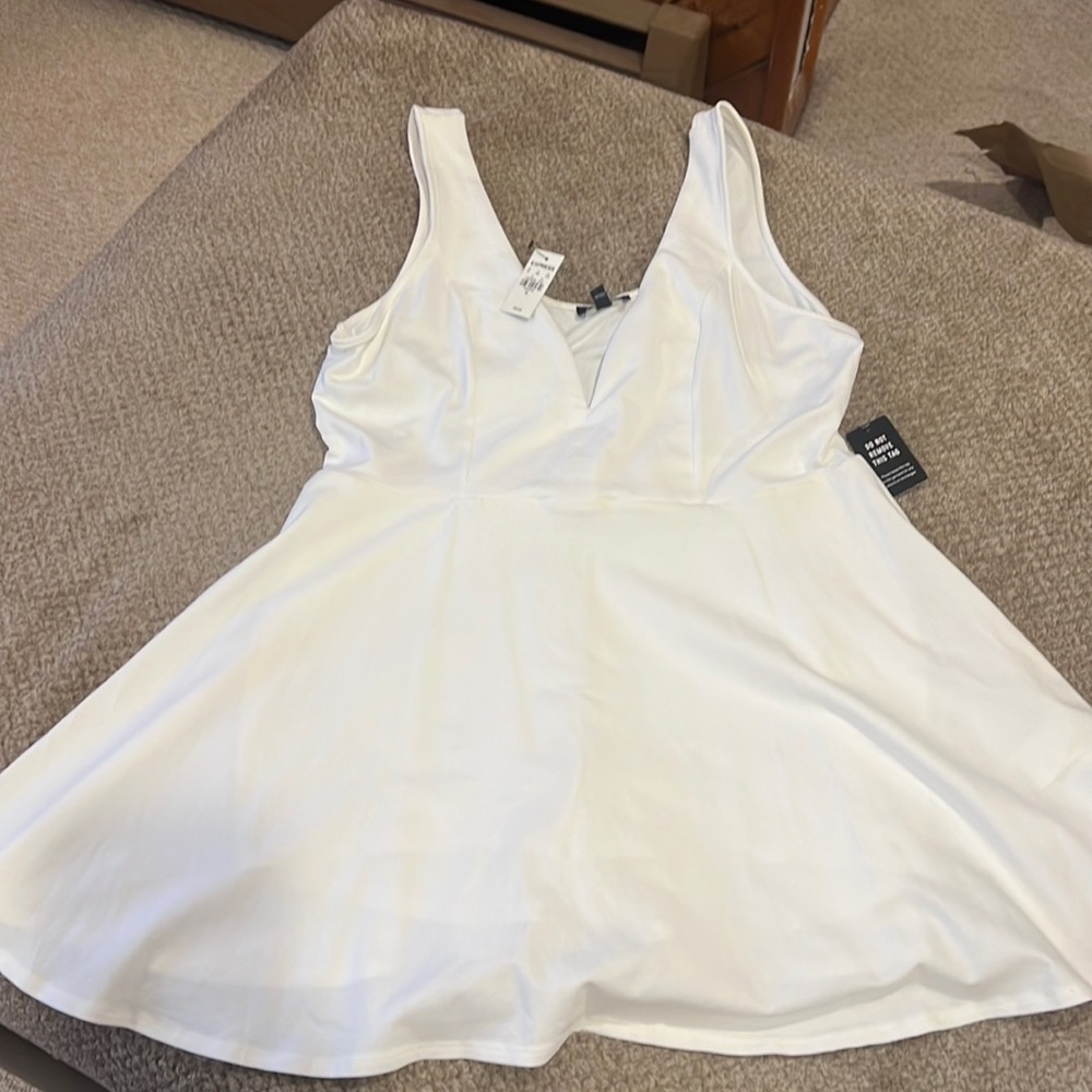 Express white fit and flare romper/dress